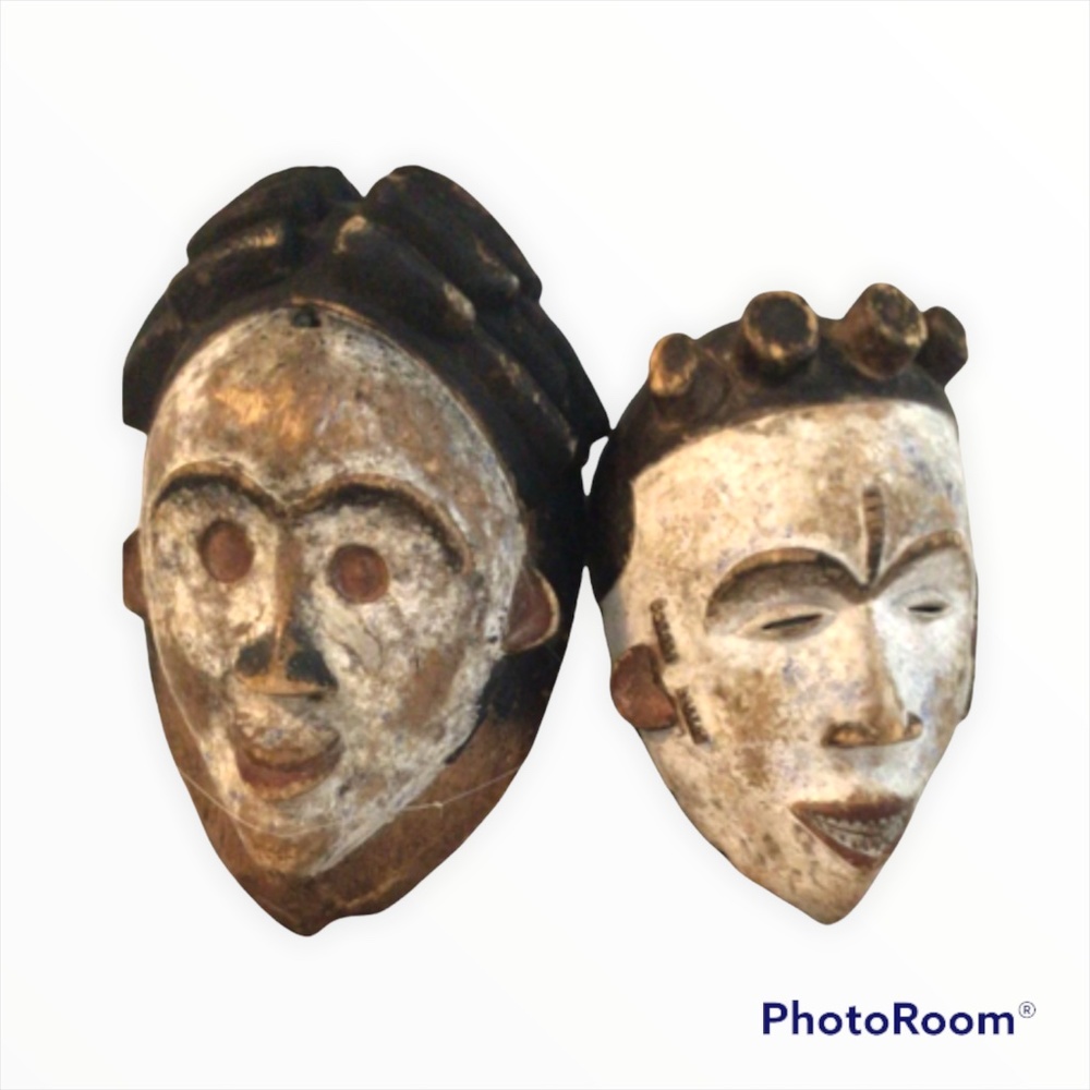 Vintage Pair of Punu Okuyi Mukuji Wooden Ceremony